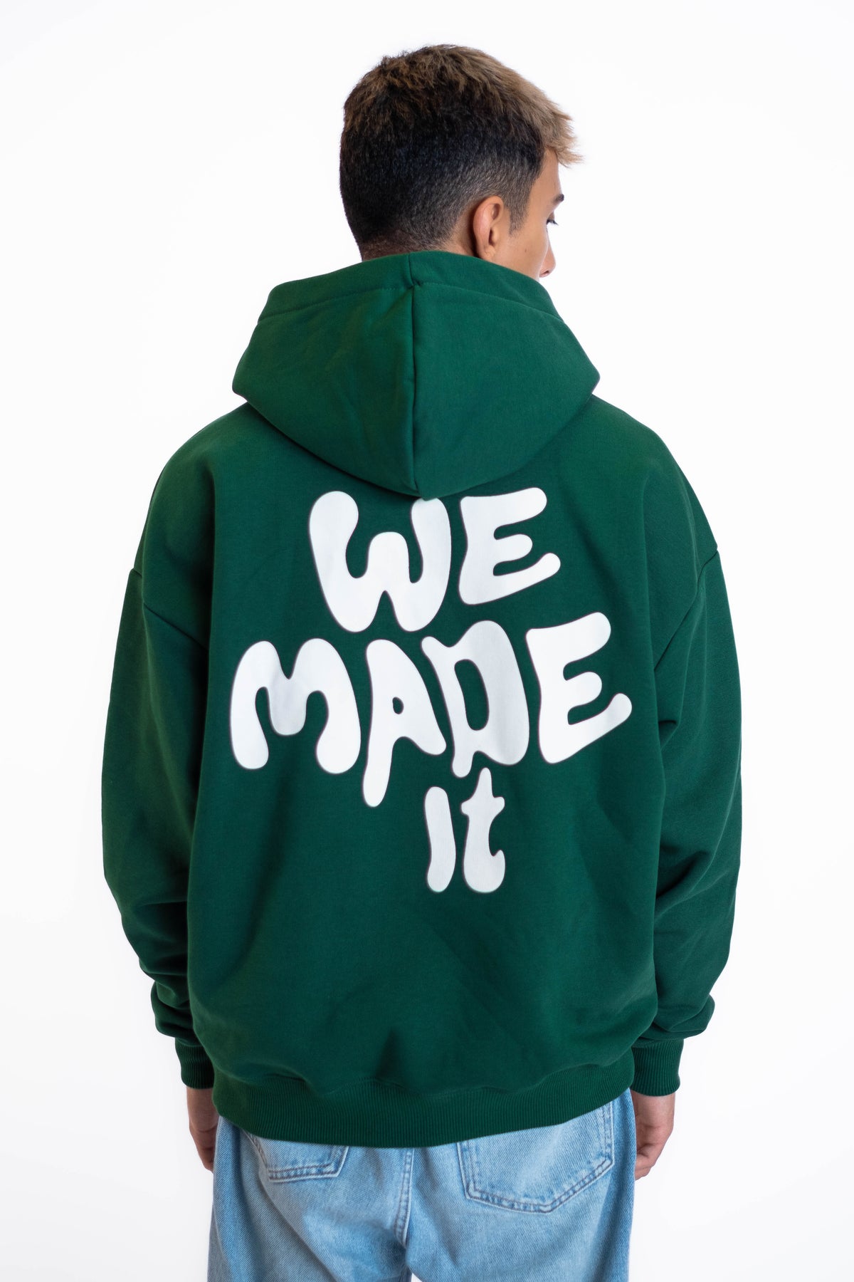 Oversize Hoodie „We made it“ - Dunkelgrün