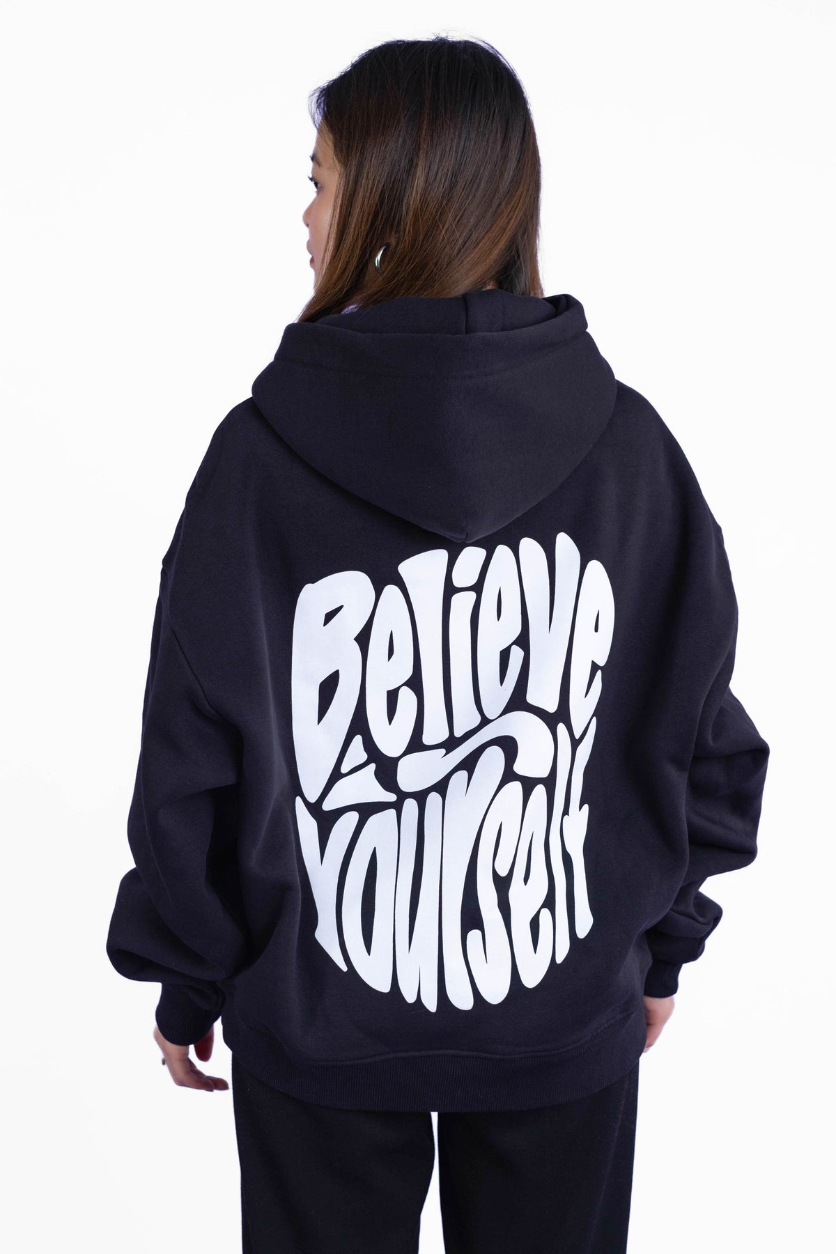 Oversize Hoodie „Believe“ - Schwarz