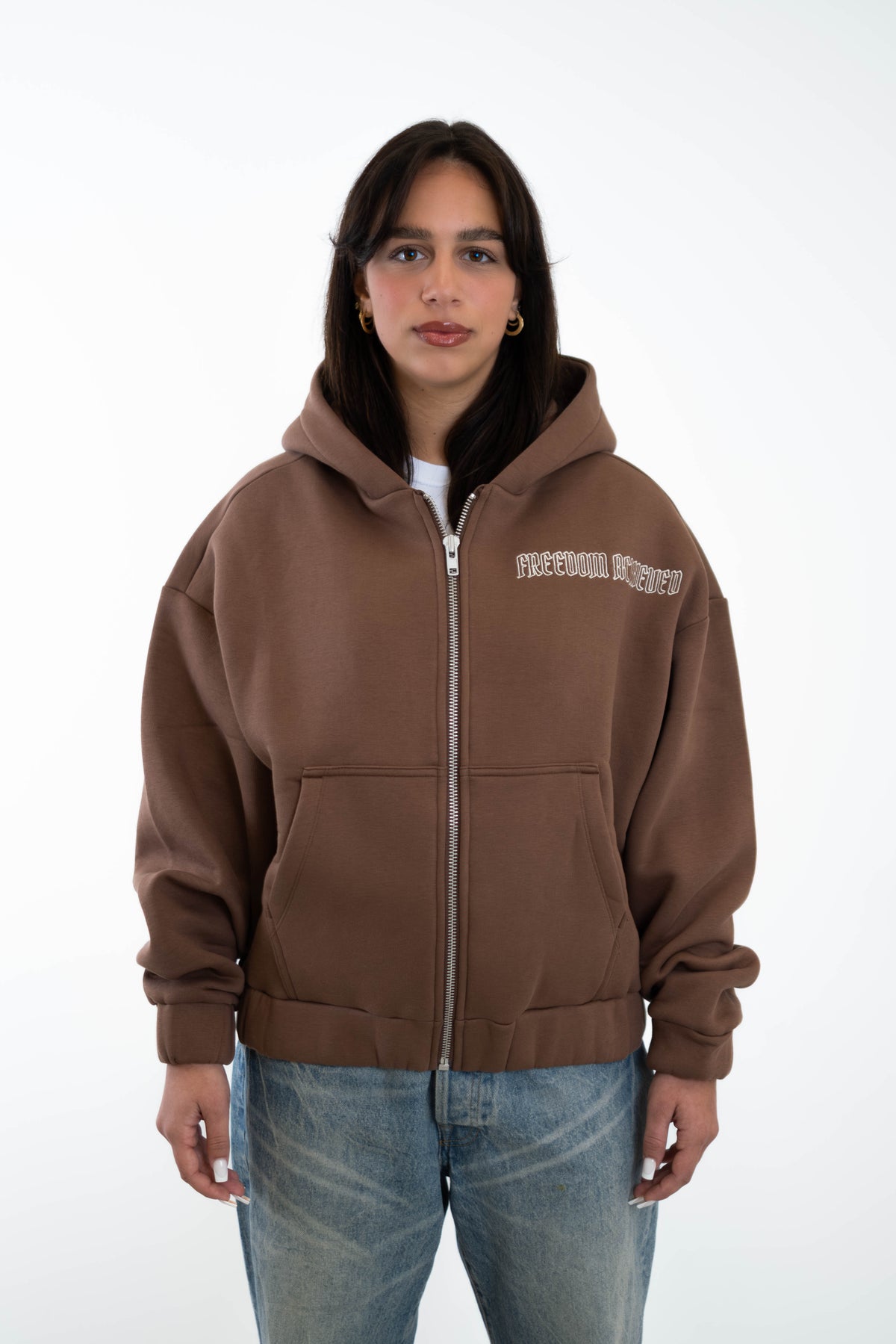 Oversize Cropped Zipper „Freedom" - Brown
